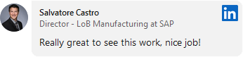 linkedin message from Salvatore Castro - Director LoB Manufacturing at SAP